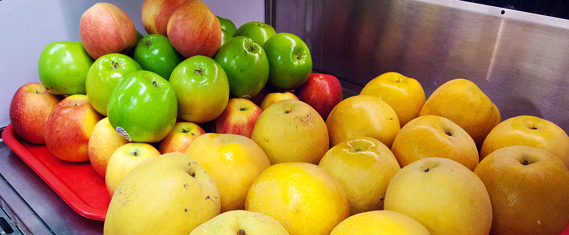 Red, green and yellow apples.