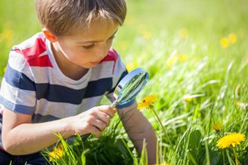 Image of a young boy with a magnifying glass