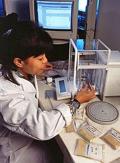 Soil scientist Marife Corre prepares to analyze soil samples from a riparian buffer