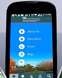 A mobile phone displaying a screenshot from the app for the National Arboretum 