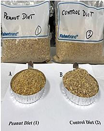 Bags of livestock feed with and without added peanuts. 