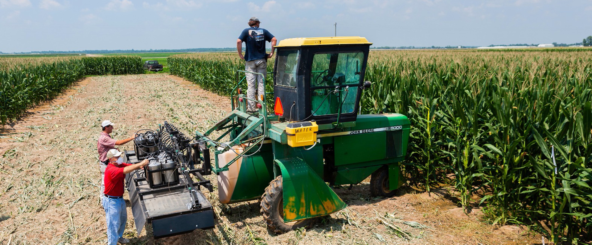 Preparing to spray corn 