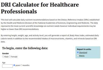 DRI A screenshot of the DRI calculator for healthcare professionals