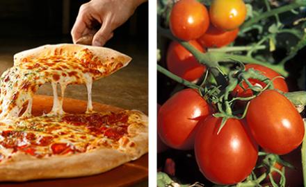 Pizza A pizza and fresh Roma tomatoes