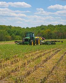 A tractor in a field